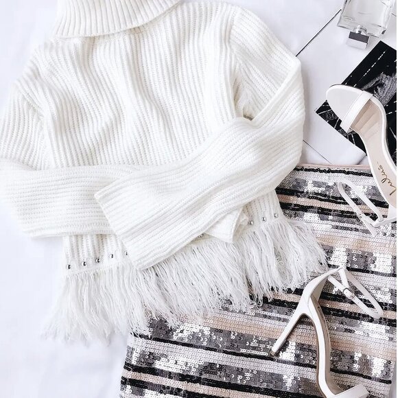 NWT Lulus Lap of Luxury Peach and Silver Striped Sequin Mini Skirt - Picture 6 of 9